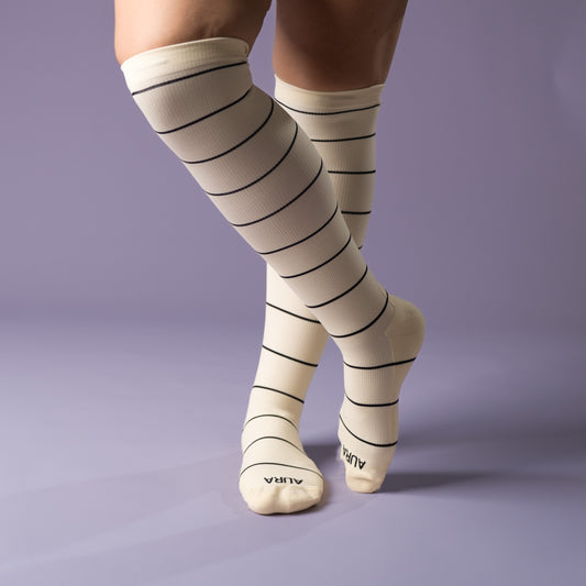 Chaussettes de compression – Crème Rayée